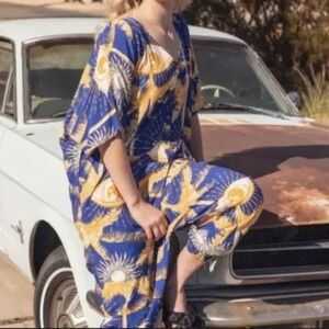 Tennis Button Down‎ Jumpsuit Celestial Sun Eyes Print Oversized Boho Hippie M